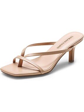 DREAM PAIRS Women's Nude Flip Flops Kitten Low Heels Open Square Toe Heels